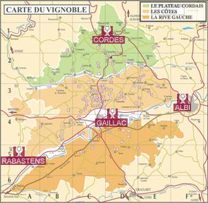 Carte du vignoble de Gaillac